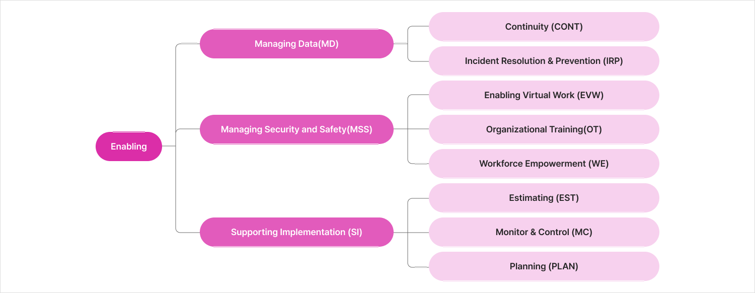 CMMI Enabling 카테고리 Capability Area·Practice Area 세부 구조도