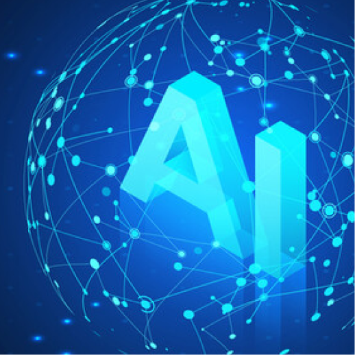 네트워크 선으로 둘러싸인 파란 AI 글자 그래픽 — 초거대 AI 추진 협의회 가입 소식 표제