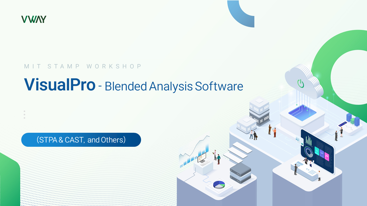 MIT STAMP WORKSHOP 발표 표지 — VisualPro, Blended Analysis Software (STPA & CAST, and Others)
