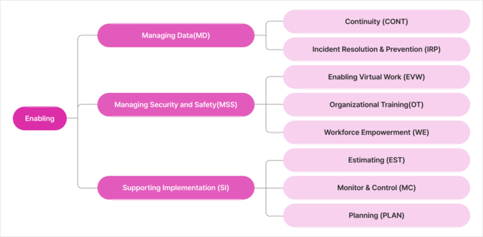 CMMI Enabling 카테고리 Capability Area·Practice Area 세부 구조도