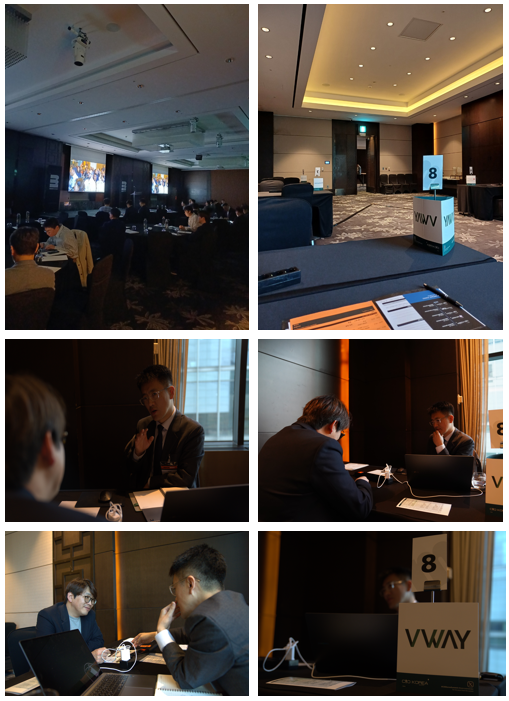 CIO Korea Summit 사진 6장 — 강연장, 발표 화면, 참석자들과 VWAY 부스