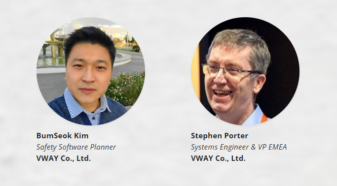 ISO 26262 & SOTIF 2023 발표자 소개 — 브이웨이 BumSeok Kim(Safety Software Planner)과 Stephen Porter(Systems Engineer & VP EMEA)