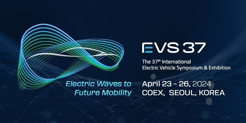 EVS 37 — 제37회 세계전기자동차학술대회 및 전시회(Electric Waves to Future Mobility) 홍보 배너, 2024년 4월 23~26일 서울 코엑스