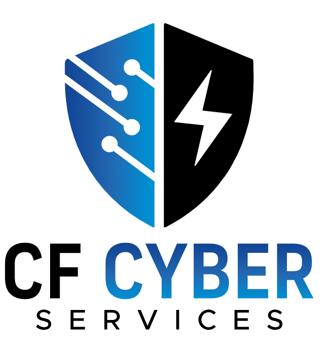 CF Cyber Services 로고 — 회로 무늬와 번개가 그려진 방패